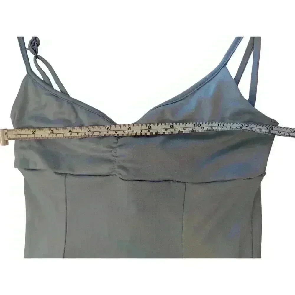 NWT Urban Outfitters Womens Midi V Neck Adjustable Strap Slit Tank Dress Blue XS - Picture 8 of 10